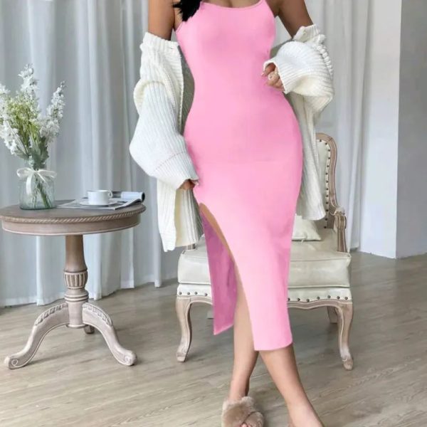 VESTIDO PARA MUJER	MARRON AJUSTADO TIRANTES ABIERTO LADOS