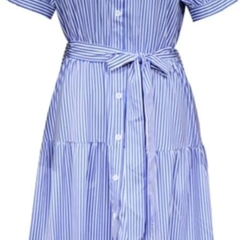 Vestido largo a rayas azules