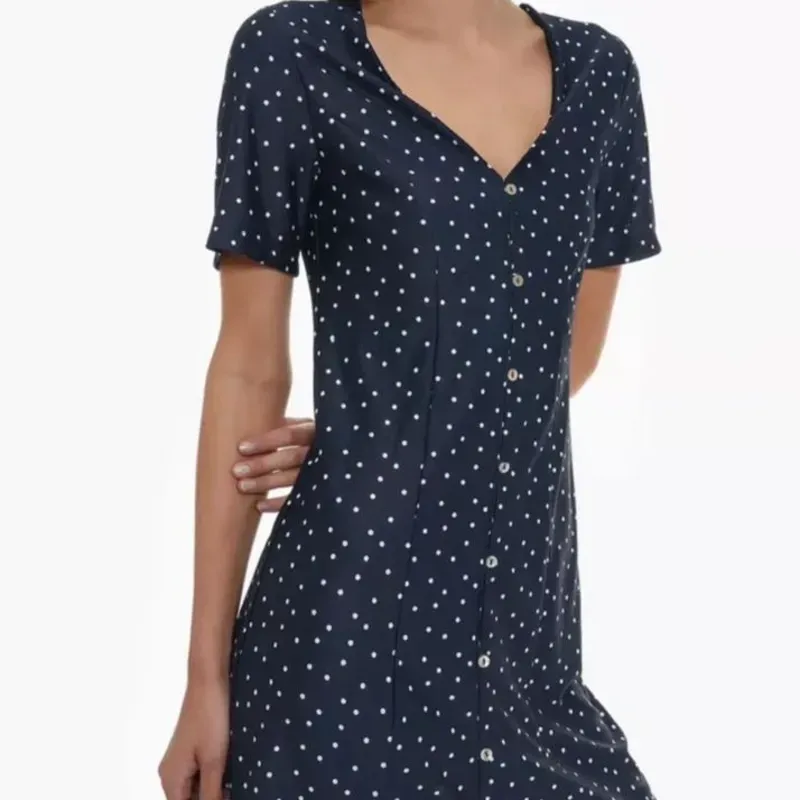 Vestido Mini Azul Lunares Blancos Abotonado