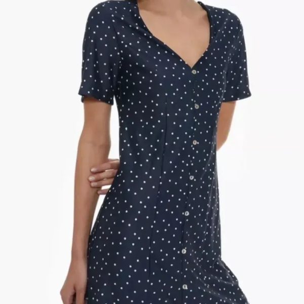 Vestido Mini Azul Lunares Blancos Abotonado