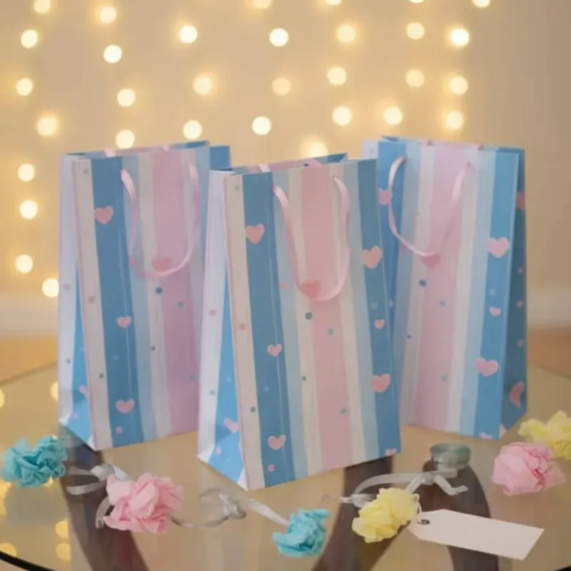 Bolsa mediana Azul y rosa a rayas