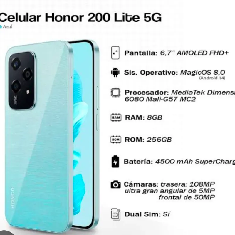 Huawei Honor 200 lite 4g (8+8 ram y 256 GB)