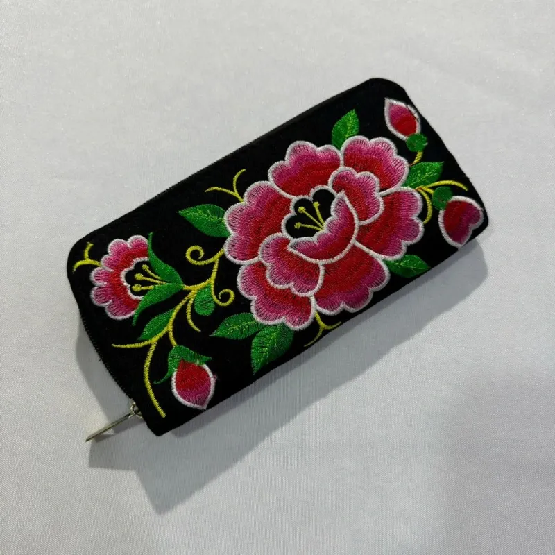 Monedero Negro de Flores