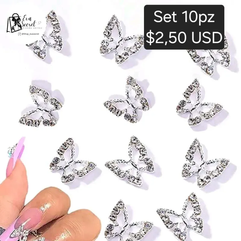 Set 10pz joyas de mariposas para uñas
