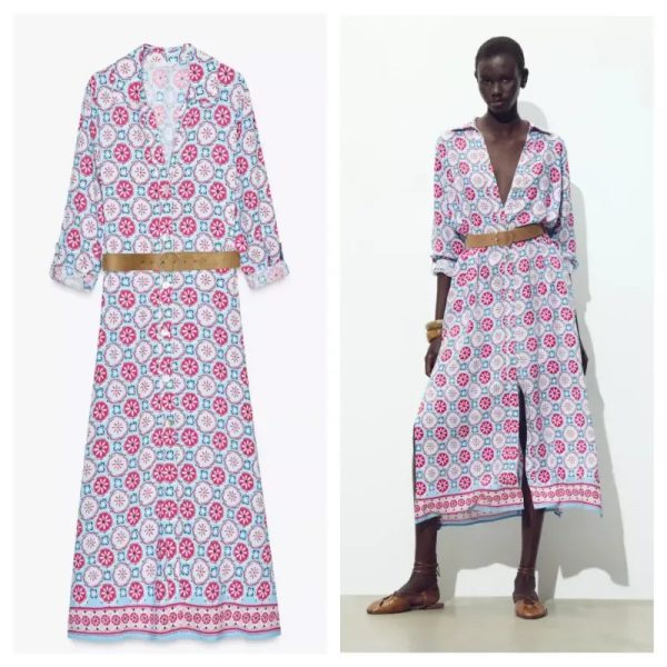 Vestido camisero Zara estampado con cinturón