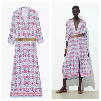 Vestido camisero Zara estampado con cinturón