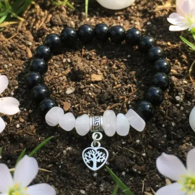 Pulsera de cuarzo rosa y ónix