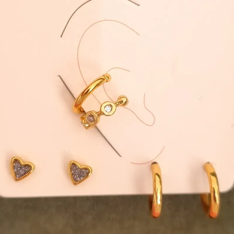Set corazones escarcha+candongas + 2 earcuffs/ gitanilla
