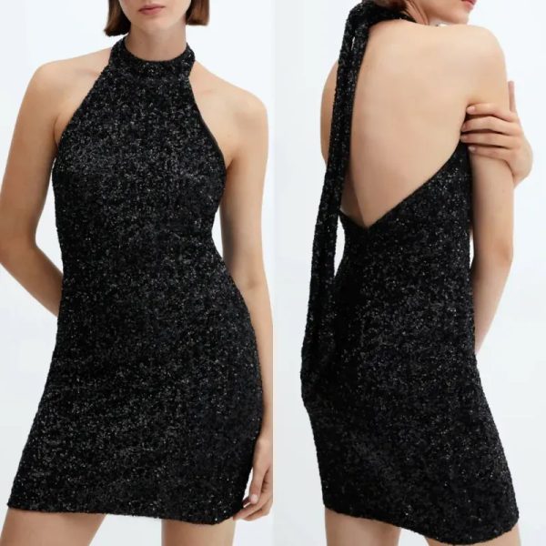 Vestido lentejuelas cuello halter
