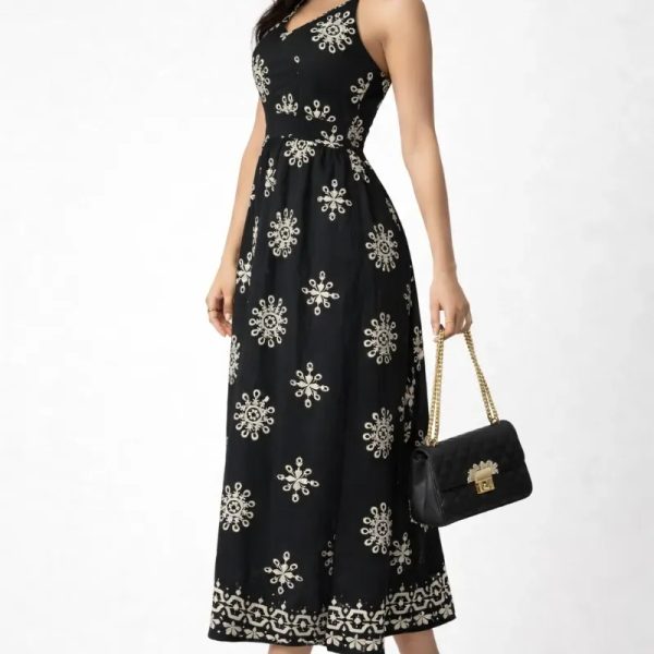  Vestido largo estampado — Negro