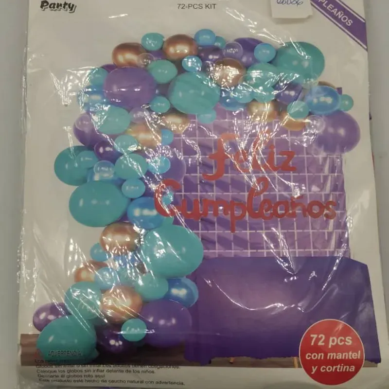 ‼️Set de Globos de 72 Piezas - Morado, Azul y Acqua (Cortina y Mantel)‼️