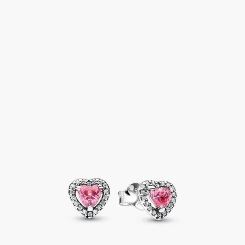 Aretes de Corazón con Piedra Rosa