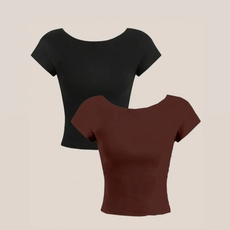 Camiseta corta y ajustada casual de espalda abierta