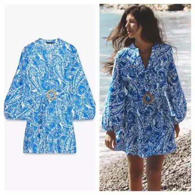 Vestido Zara bordados azul mini