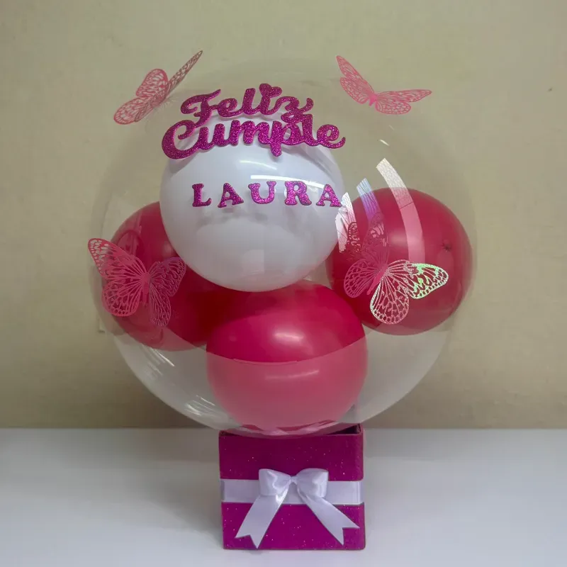 Caja de bombones con globo burbujas