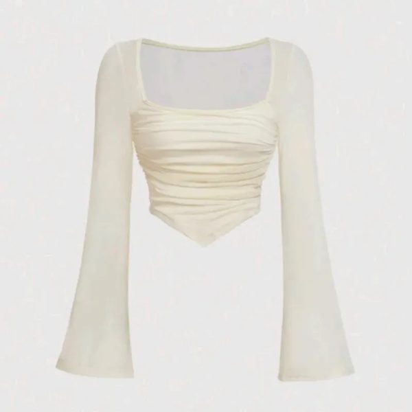 Top beige mangas largas acampanadas