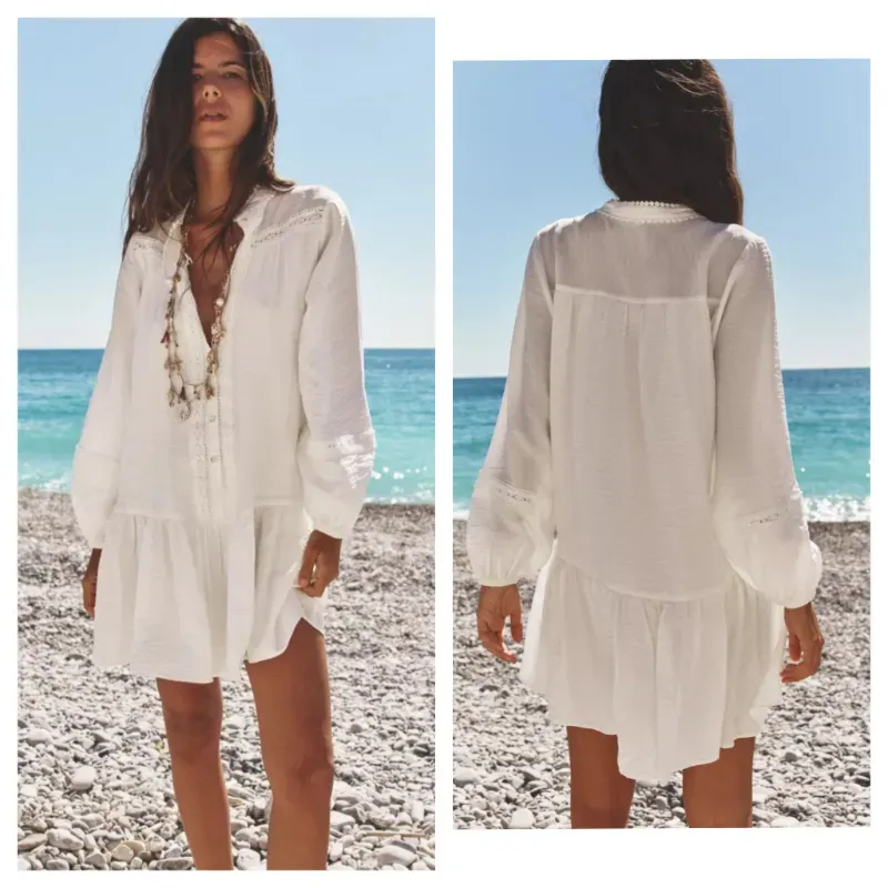 Vestido Zara blanco mangas largas