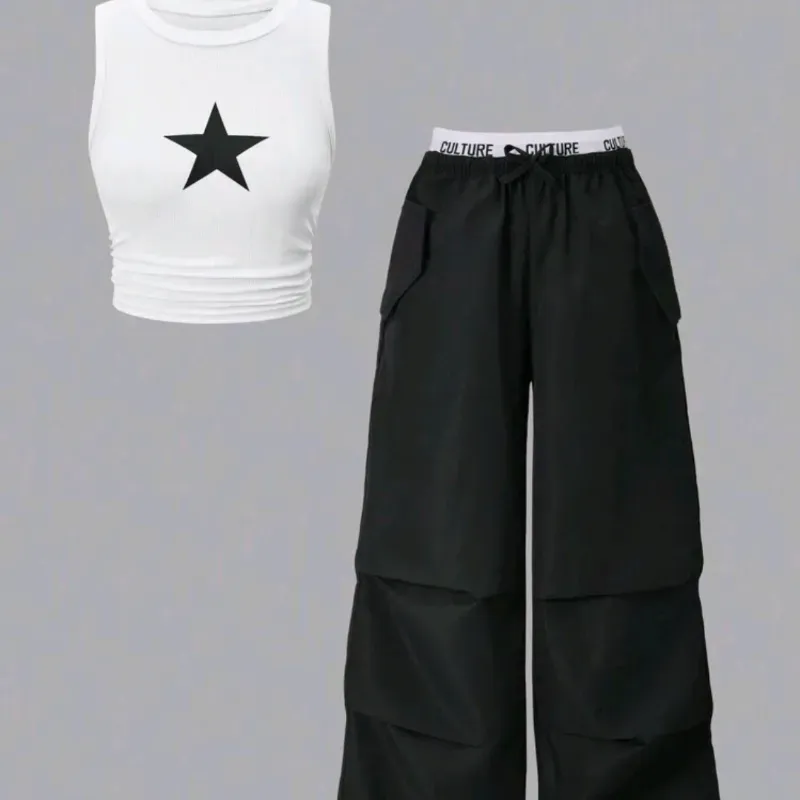  Conjunto de pantalón y top — Negro/Blanco