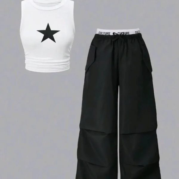  Conjunto de pantalón y top — Negro/Blanco