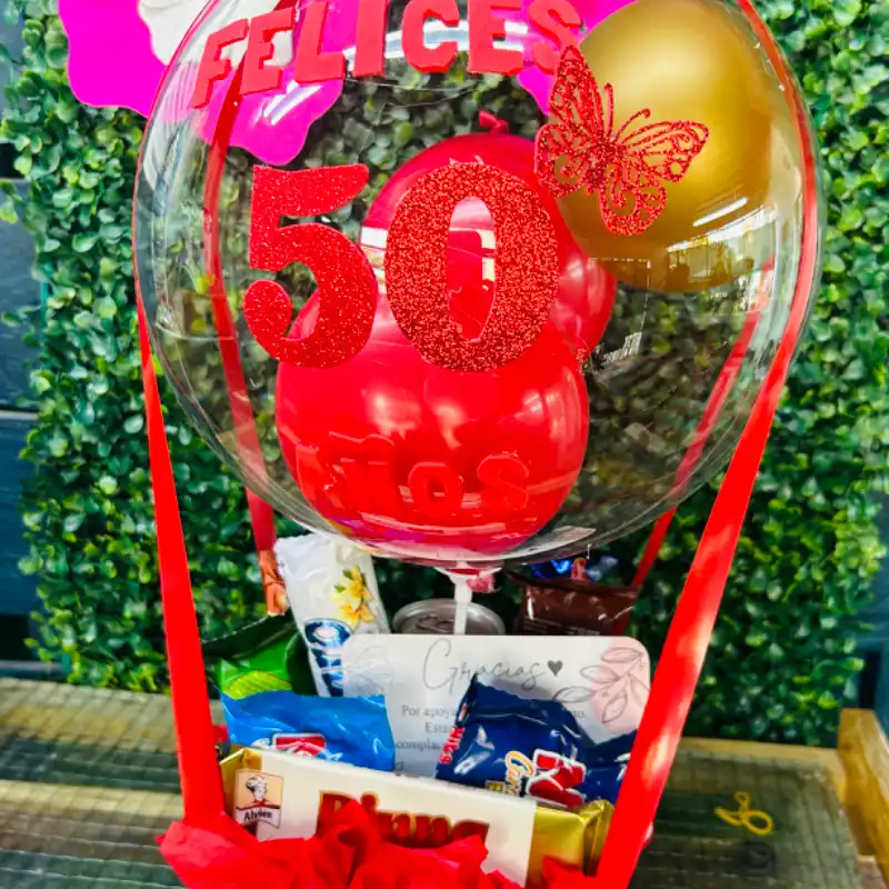 Regalo cesta globo burbuja rojo