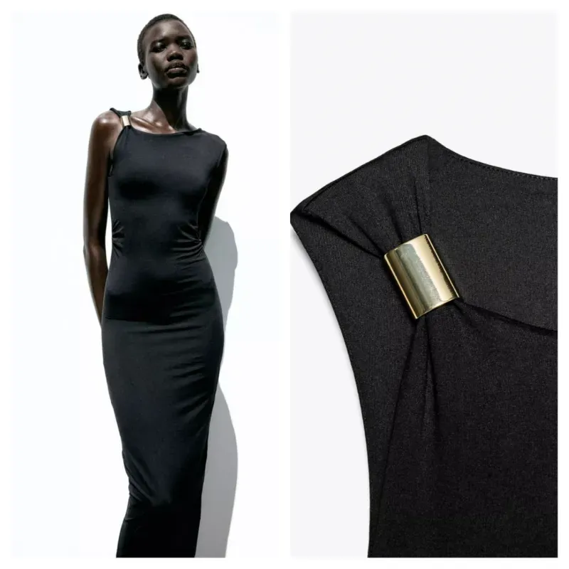 Vestido Zara negro aplique