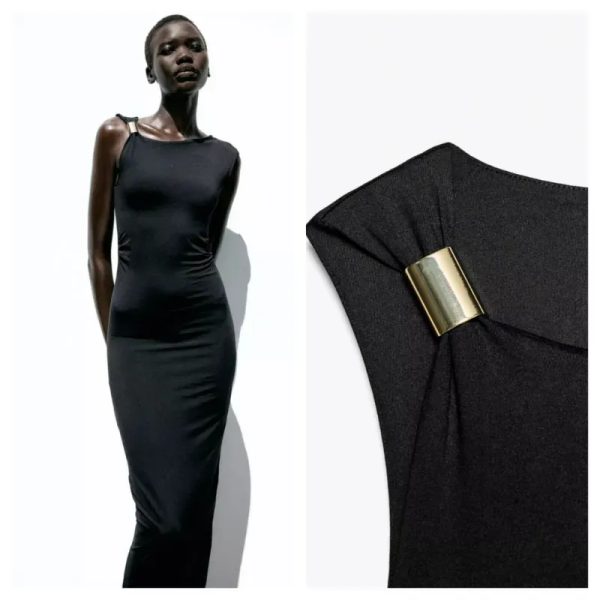 Vestido Zara negro aplique