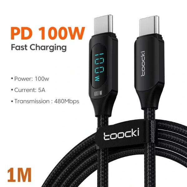 Toocki – Cable Tipo C a Tipo C PD 100W con Pantalla Digital