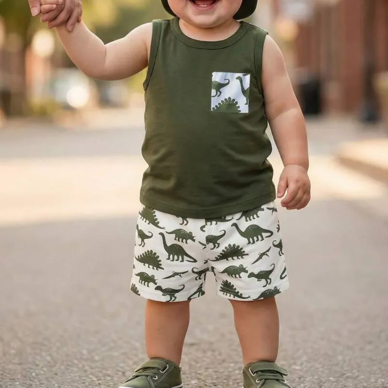 Conjunto dinosaurios verde y blanco