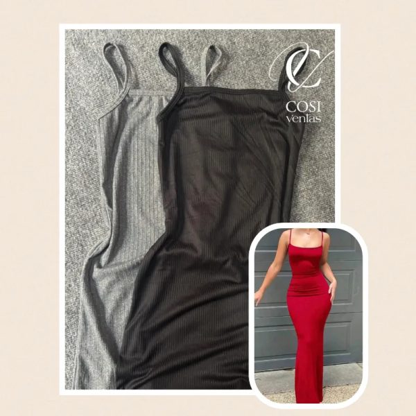 Vestido de tirantes largo/cerrado (tela de espagueti) disponibles varios colores