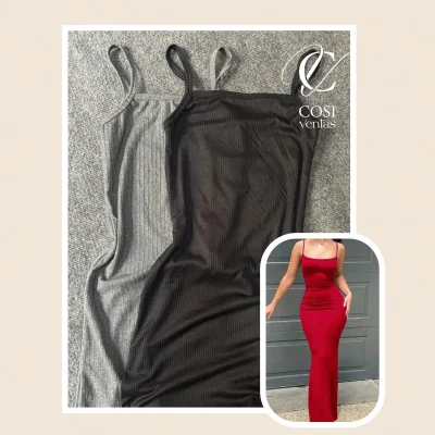 Vestido de tirantes largo/cerrado (tela de espagueti) disponibles varios colores