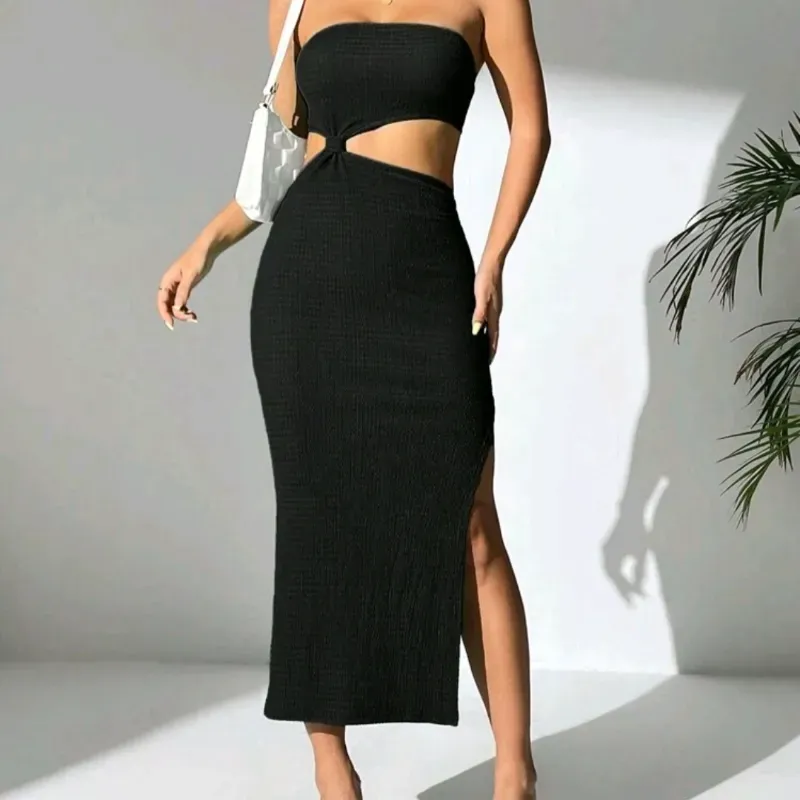  Vestido sin tirantes y nudo delantero — Negro