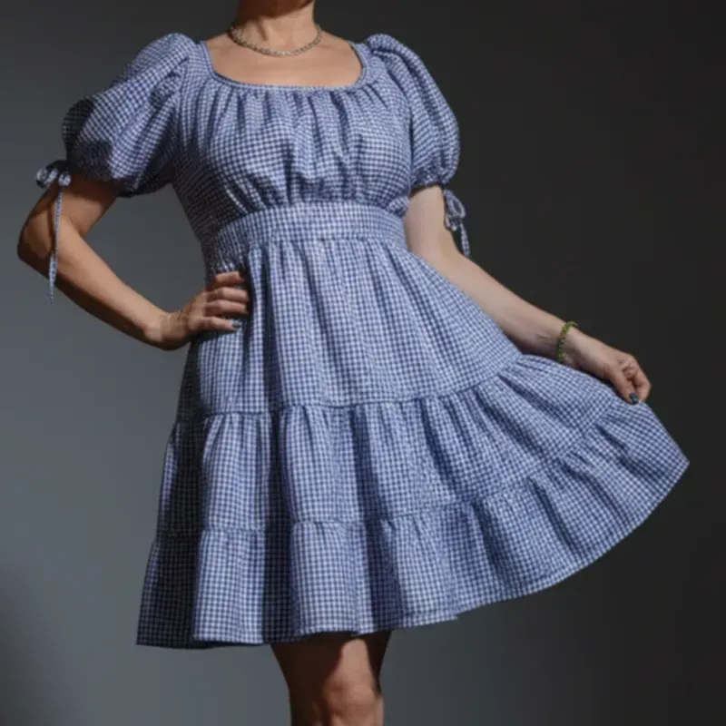 Vestido de guinga con mangas globo