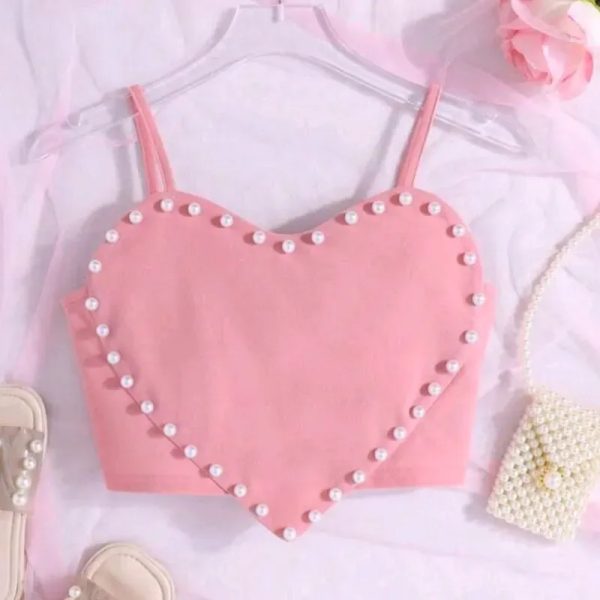  Top corazón con perlas — Rosado
