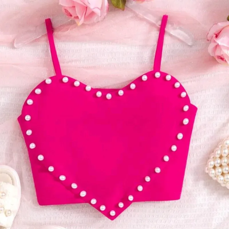  Top corazón con perlas — Rosado
