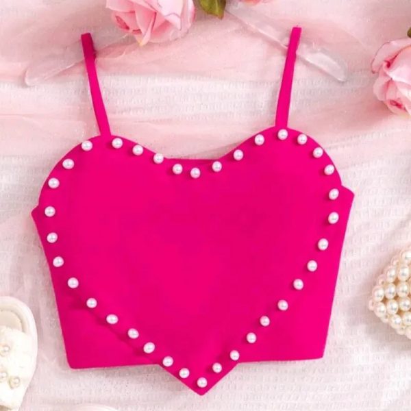  Top corazón con perlas — Rosado