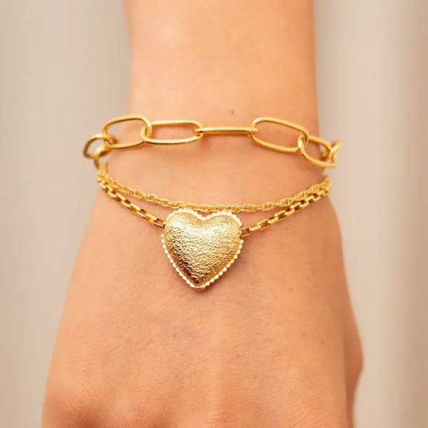 Set X3 Pulseras Corazón Textura + Aretes