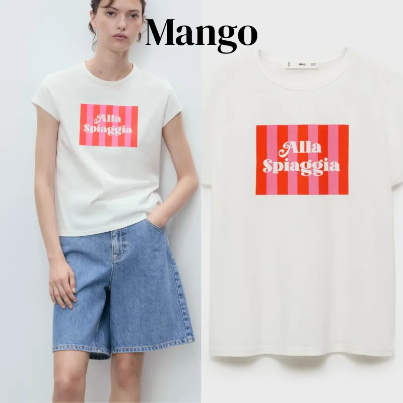MANGO Camiseta algodón estampada