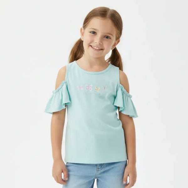Blusa azul con manguitas de vuelo