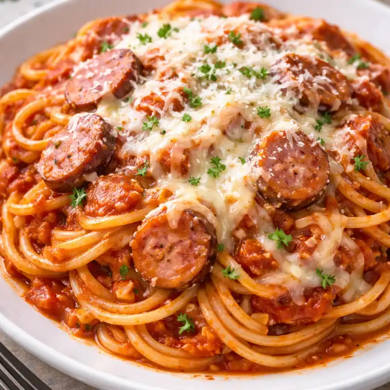 Spaghetti con Salchichas