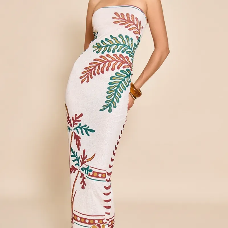 Vestido strapless largo playero