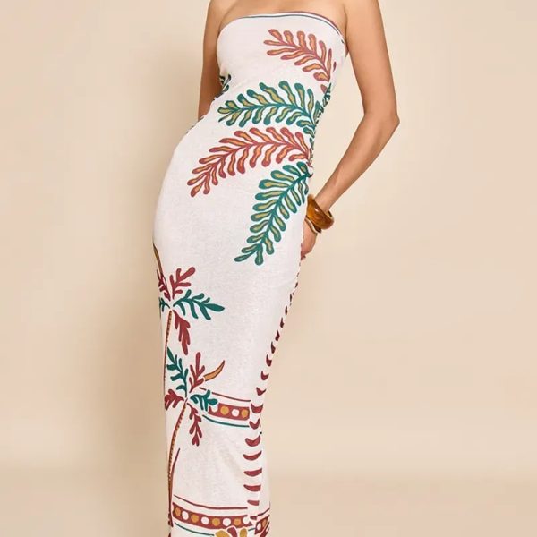 Vestido strapless largo playero