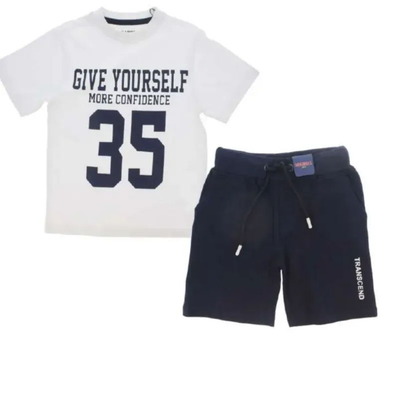 Conjunto de Camiseta y Short Deportivo Infantil Blanco/Azul Oscuro