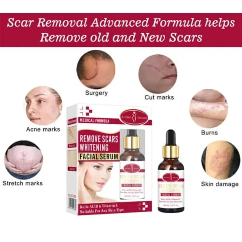 AICHUN BEAUTY Suero Facial Eliminador de Cicatrices, Granos, Estrías, Hidratante Facial, Corporal, Elimina Cicatrices, Ácido Kójico, Vitamina E, 30 ml
