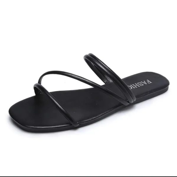 Sandalias Negras Planas de Tiras Finas