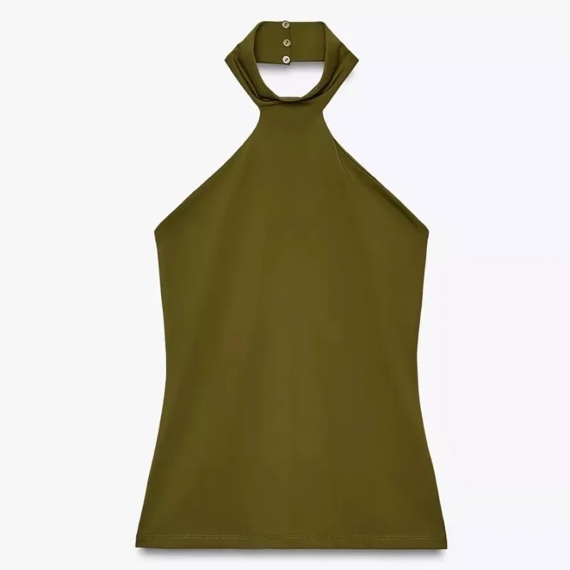 ZARA Polyamide halter top verde
