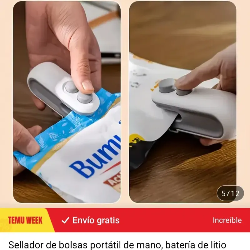 Sellador de bolsas portátil de mano