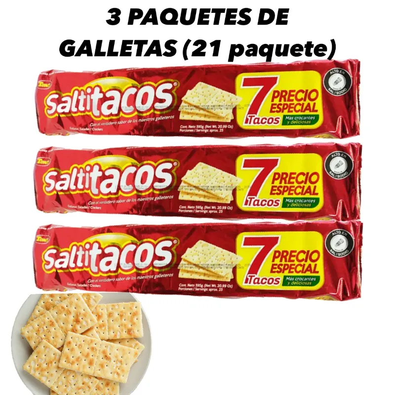 3 PAQUETES DE GALLETAS 7 TACOS DE SODA 