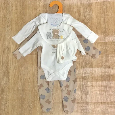 Set de 3 bodys, gorro y babero con animalitos