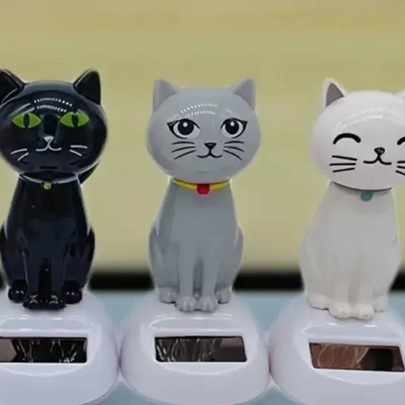 DECORACION DE AUTO GATO BLANCO CON PANEL SOLAR