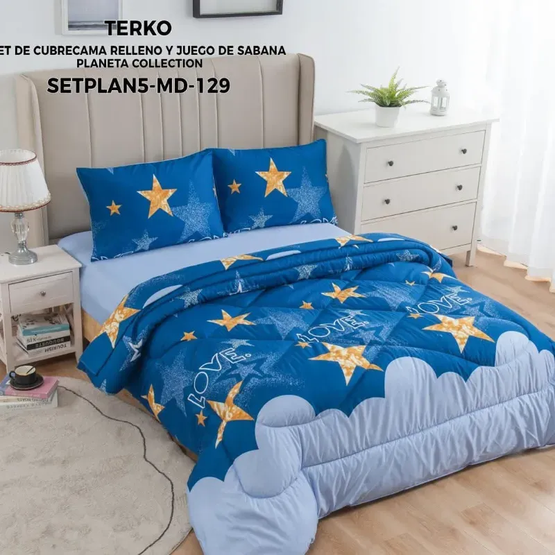 Juegos de edredón estampado full Terko Planeta Collection (5 piezas)